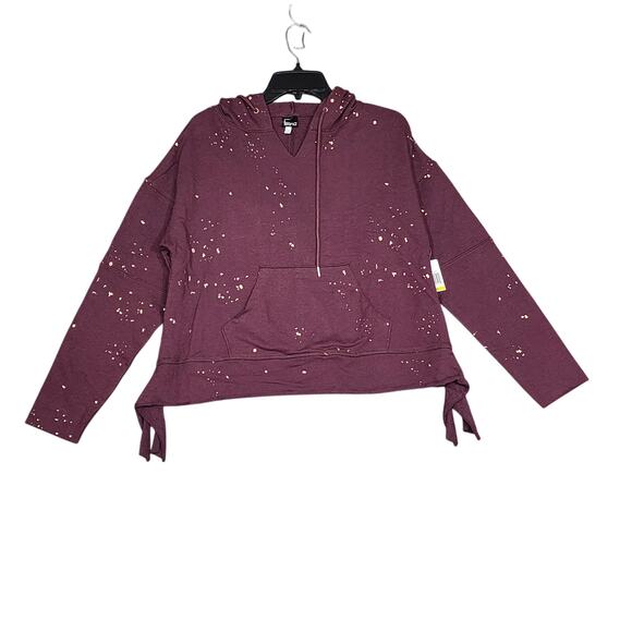 Felina Hoodie Soft Stretchy Size Medium Burgundy & Metallic Foil Print - Picture 3 of 9